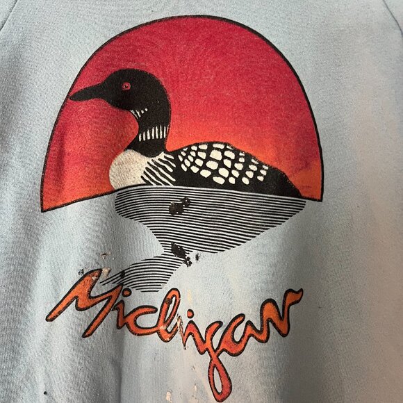 Vintage Michigan Loon Crewneck Sweatshirt, Paint Plattered - Size XL - Picture 2 of 4